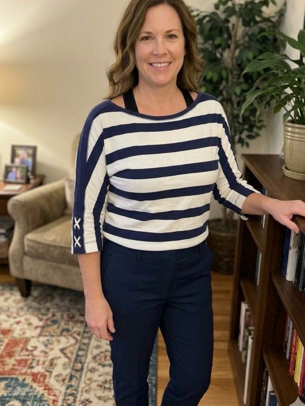 Ralph Lauren Striped 3/4 Sleeve Shirt Blue White Women's Large